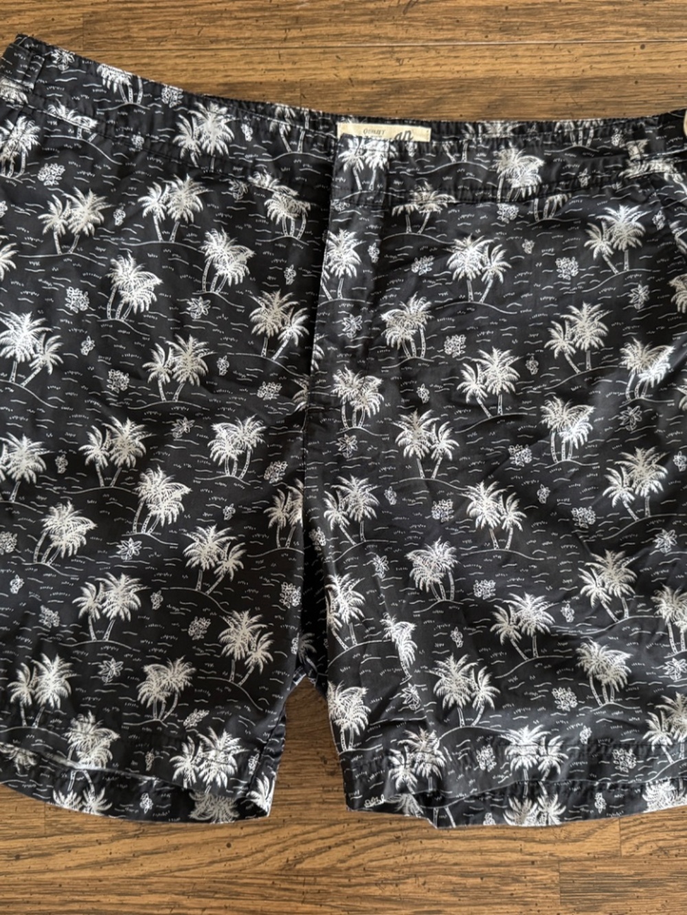 Topman Shorts Mens Black Palm Tropical Tree Print Swim Trunks - Adjustable - 34